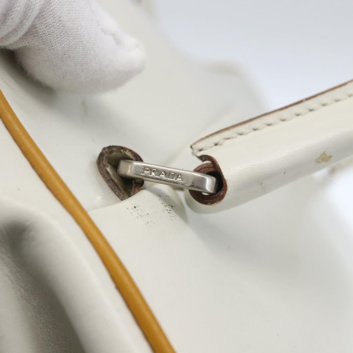 PRADA Hand Bag Leather White Silver Auth bs32694
