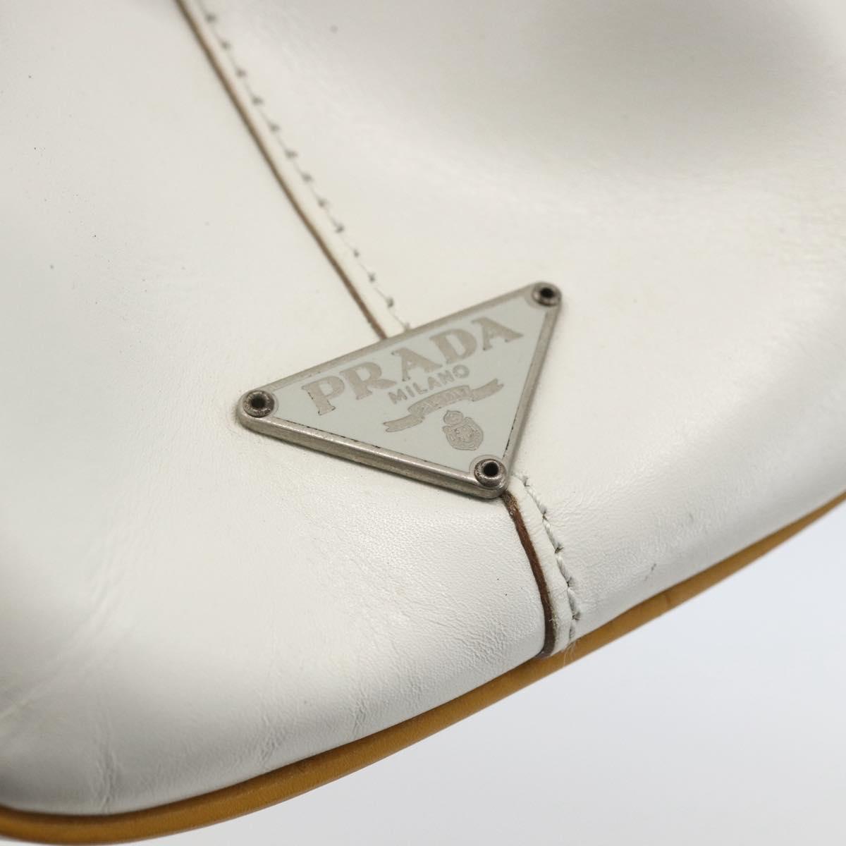 PRADA Hand Bag Leather White Silver Auth bs32694