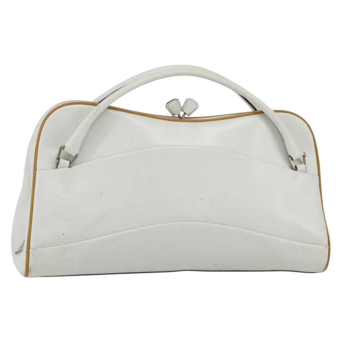 PRADA Hand Bag Leather White Silver Auth bs32694