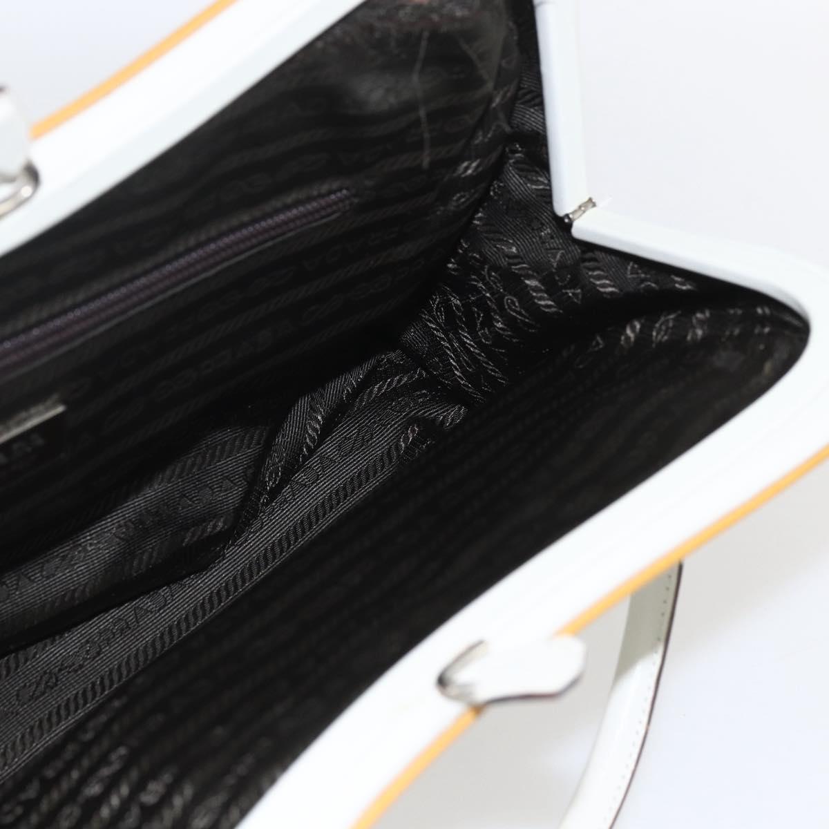 PRADA Hand Bag Leather White Silver Auth bs32694