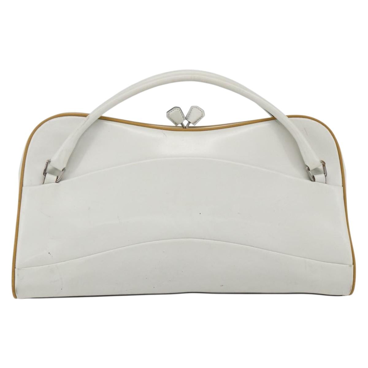 PRADA Hand Bag Leather White Silver Auth bs32694