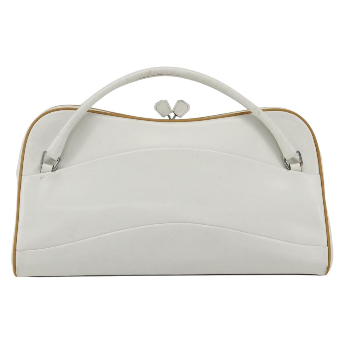 PRADA Hand Bag Leather White Silver Auth bs32694