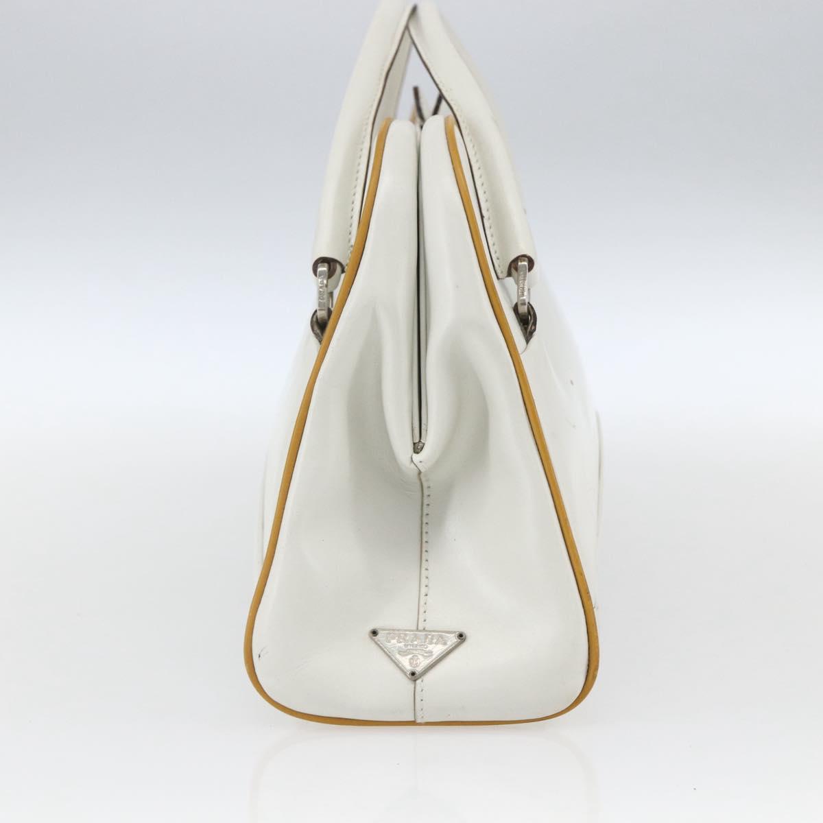 PRADA Hand Bag Leather White Silver Auth bs32694