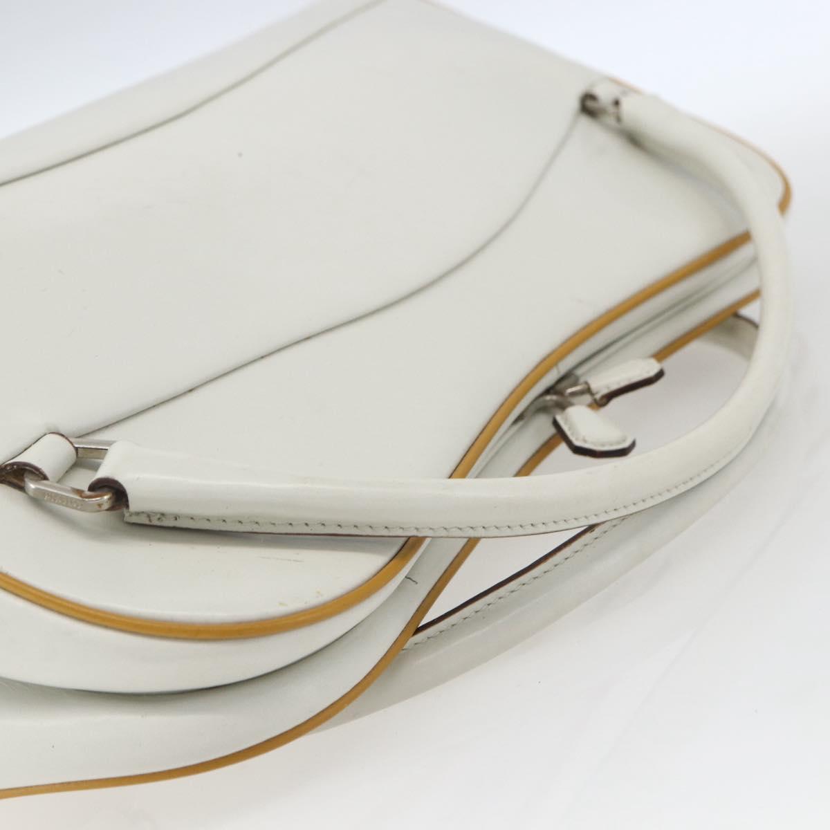 PRADA Hand Bag Leather White Silver Auth bs32694