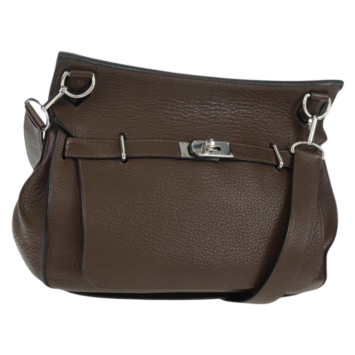 HERMES Gypsysiel 37 Shoulder Bag Leather Brown Silver Auth bs32695M