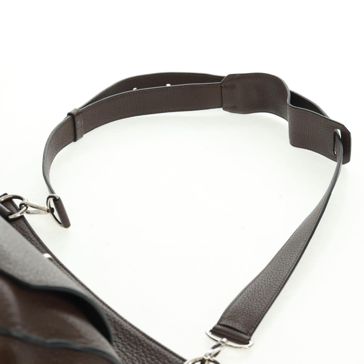 HERMES Gypsysiel 37 Shoulder Bag Leather Brown Silver Auth bs32695M
