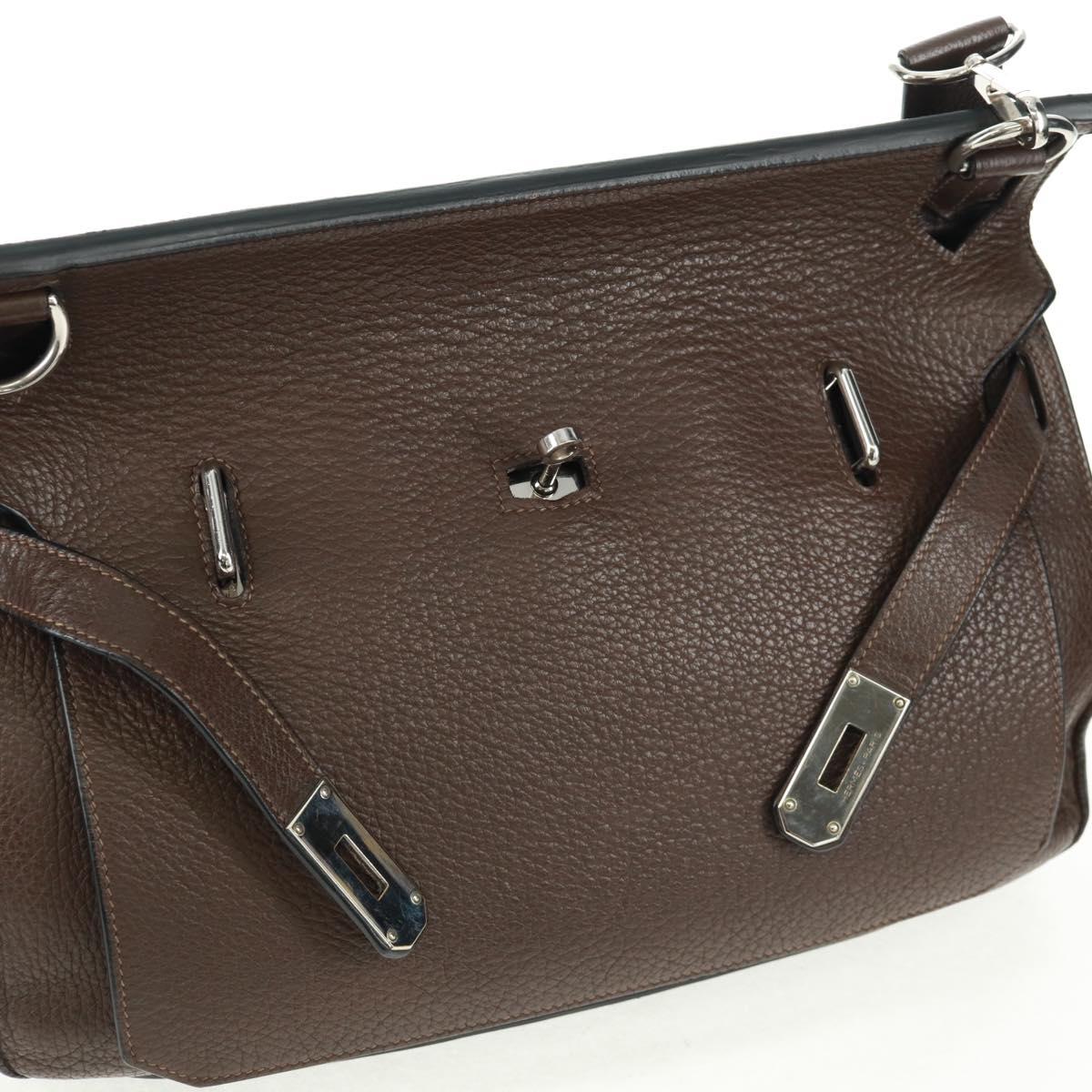 HERMES Gypsysiel 37 Shoulder Bag Leather Brown Silver Auth bs32695M