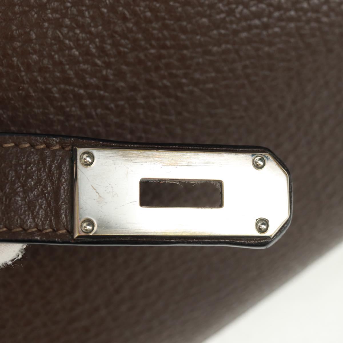 HERMES Gypsysiel 37 Shoulder Bag Leather Brown Silver Auth bs32695M