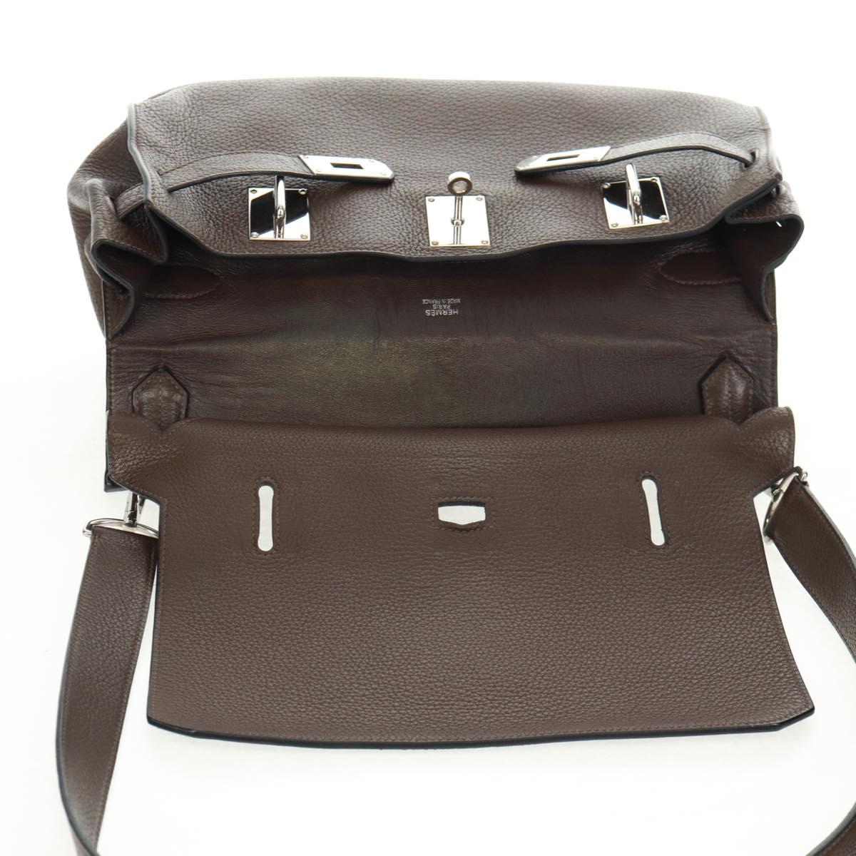 HERMES Gypsysiel 37 Shoulder Bag Leather Brown Silver Auth bs32695M