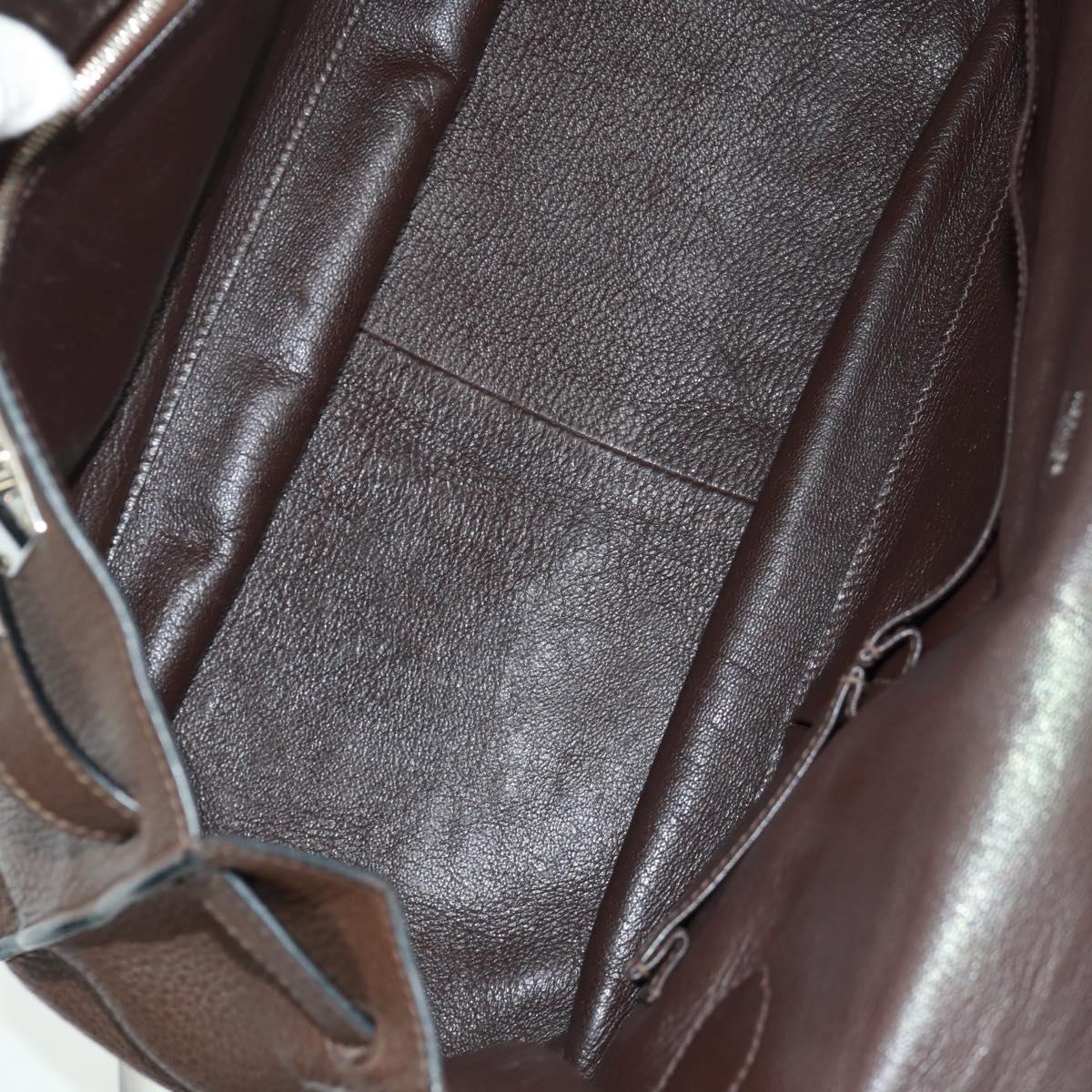 HERMES Gypsysiel 37 Shoulder Bag Leather Brown Silver Auth bs32695M