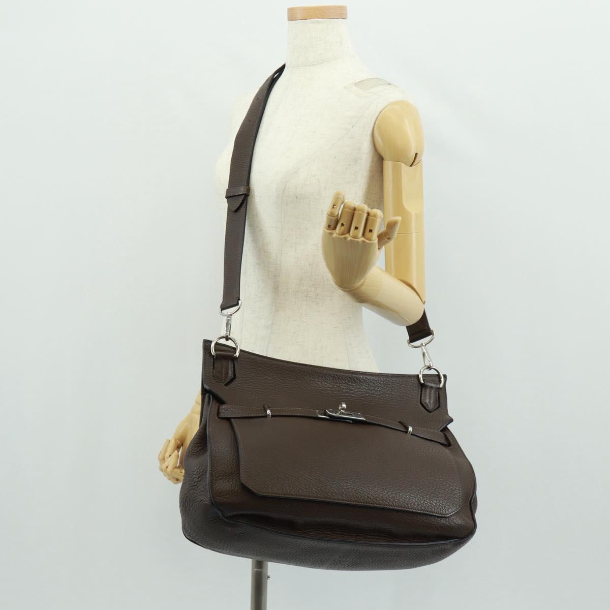 HERMES Gypsysiel 37 Shoulder Bag Leather Brown Silver Auth bs32695M