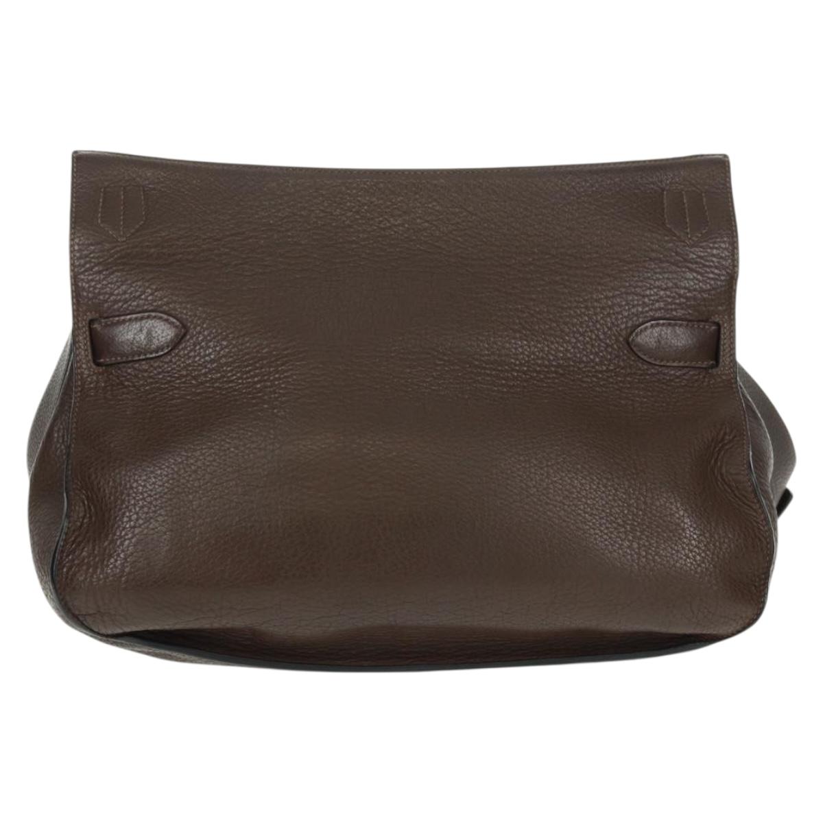 HERMES Gypsysiel 37 Shoulder Bag Leather Brown Silver Auth bs32695M