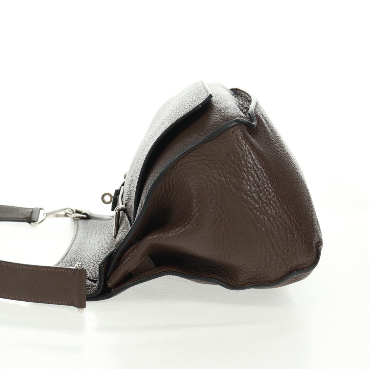 HERMES Gypsysiel 37 Shoulder Bag Leather Brown Silver Auth bs32695M