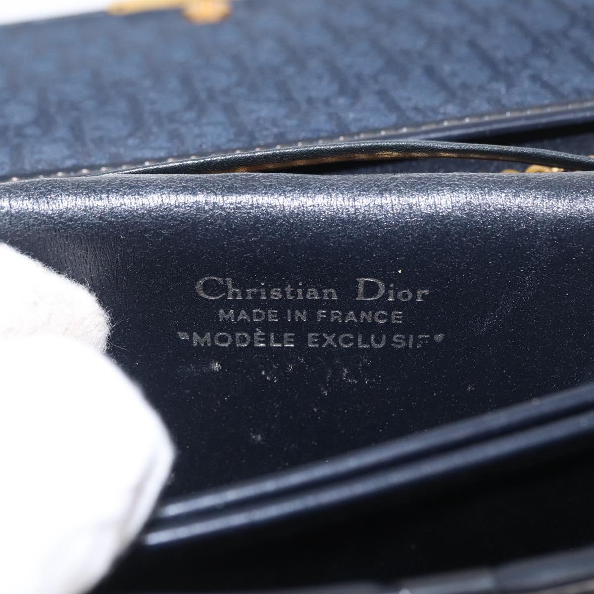 Christian Dior Chain Trotter Canvas Shoulder Bag Navy Gold Auth bs32699