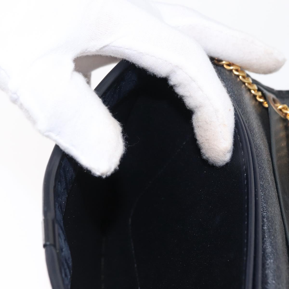 Christian Dior Chain Trotter Canvas Shoulder Bag Navy Gold Auth bs32699