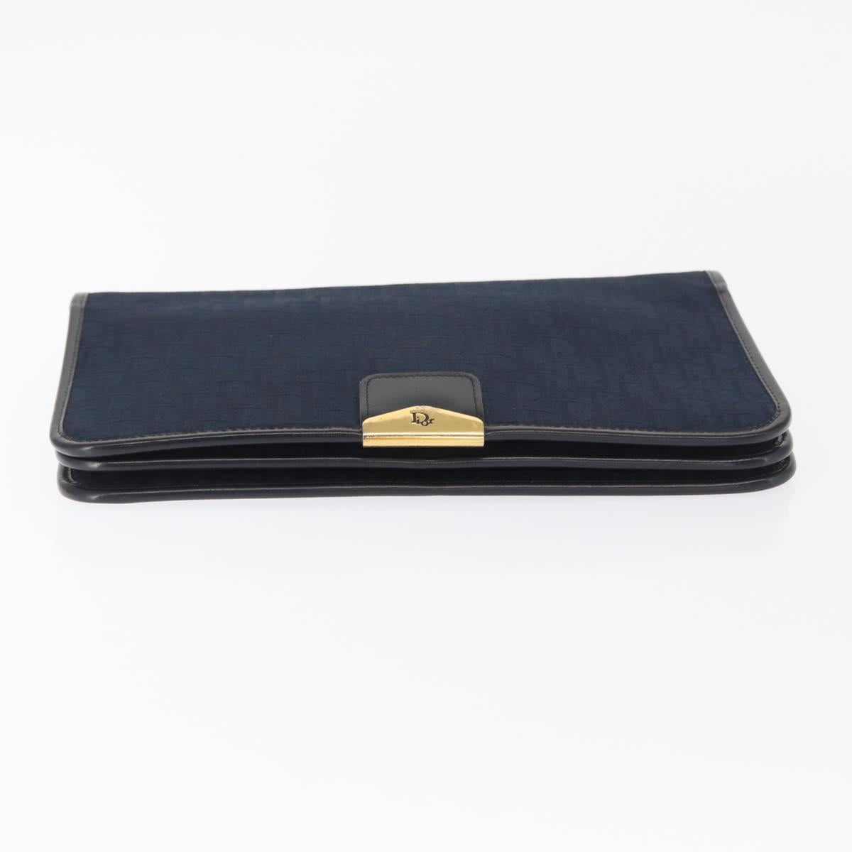 Christian Dior Chain Trotter Canvas Shoulder Bag Navy Gold Auth bs32699