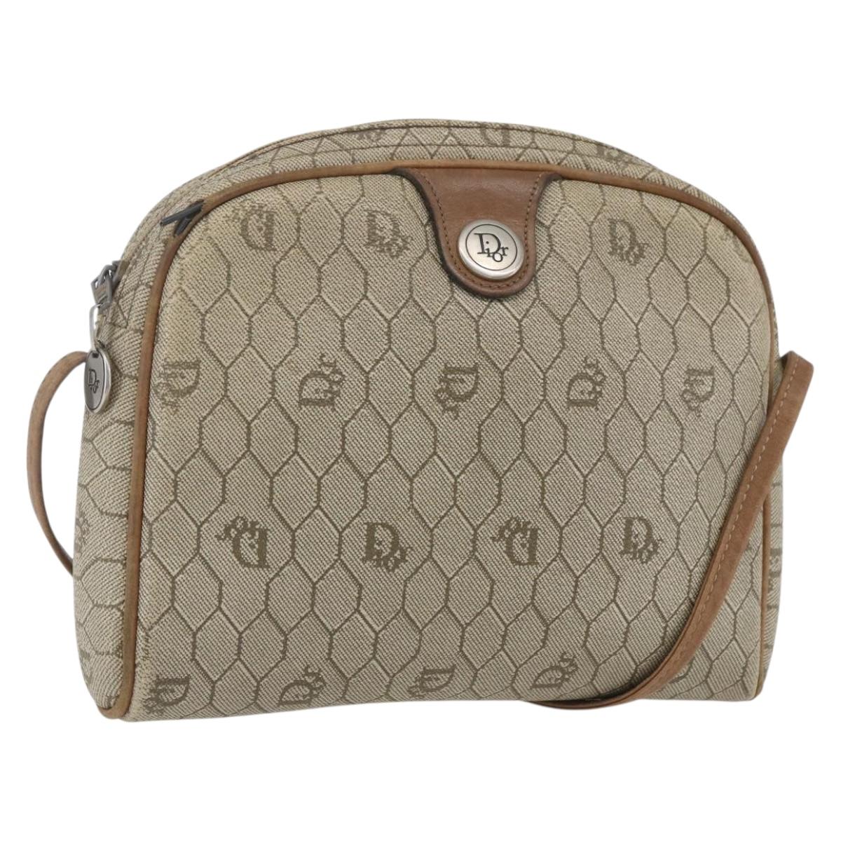 Christian Dior Honeycomb Canvas Shoulder Bag PVC Beige Auth bs32701