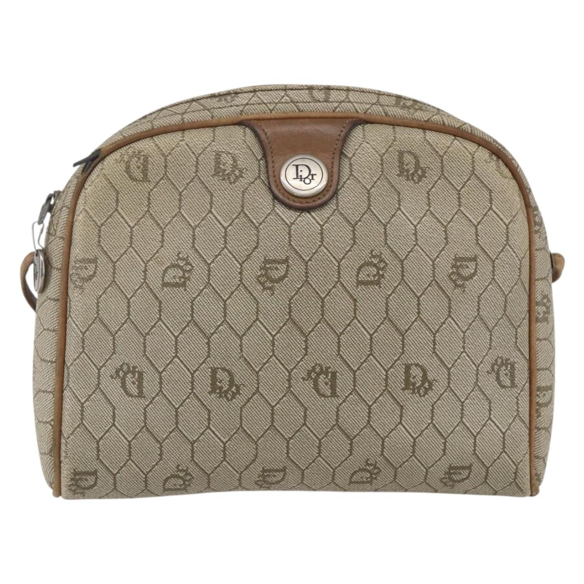 Christian Dior Honeycomb Canvas Shoulder Bag PVC Beige Auth bs32701