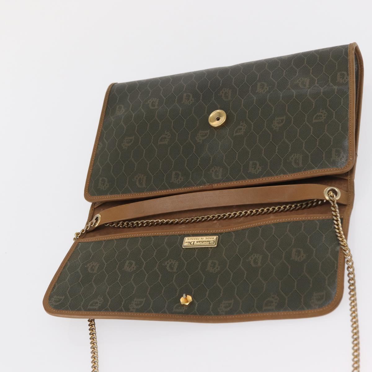 Christian Dior Honeycomb Canvas Chain Bag PVC Black Brown gold Auth bs32702