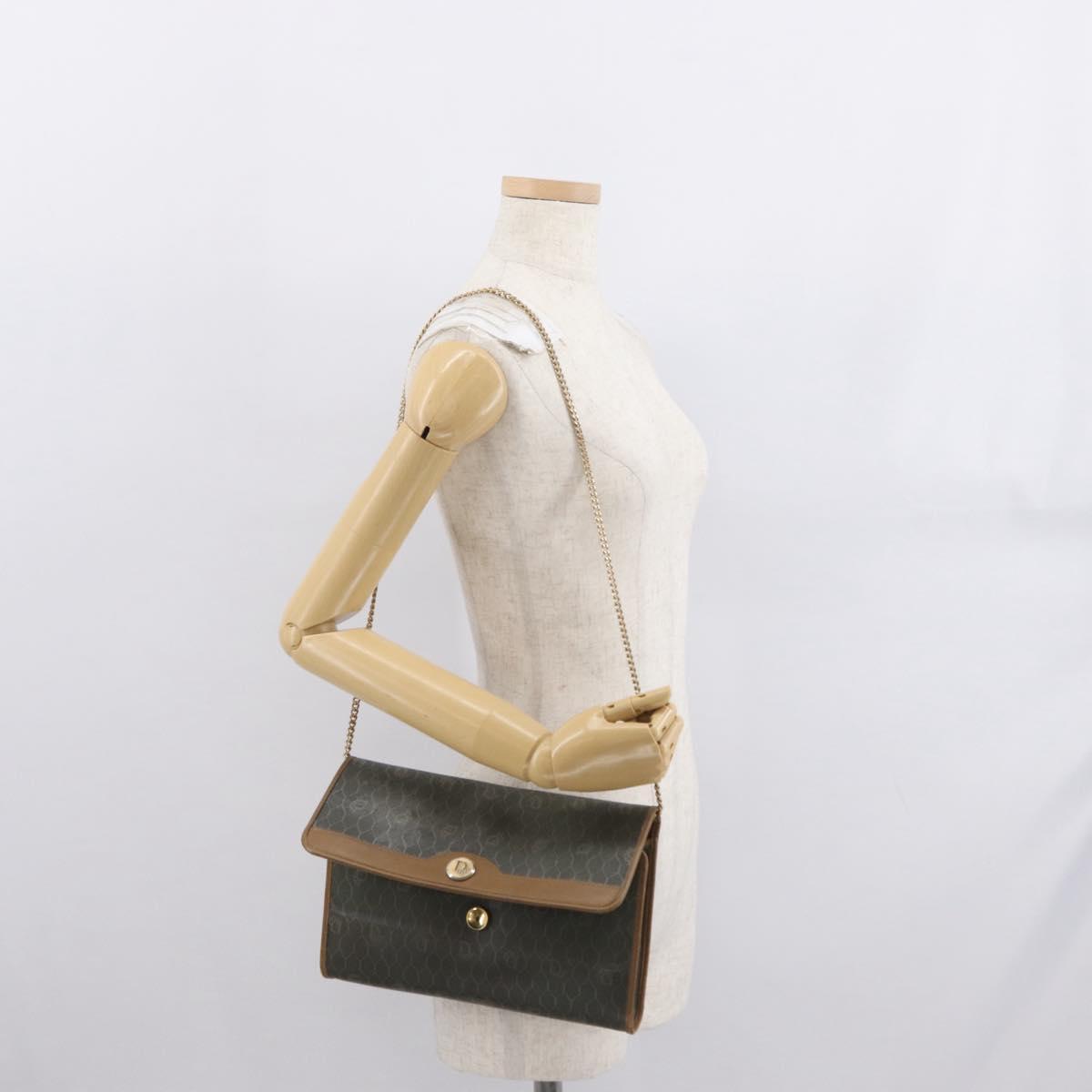 Christian Dior Honeycomb Canvas Chain Bag PVC Black Brown gold Auth bs32702