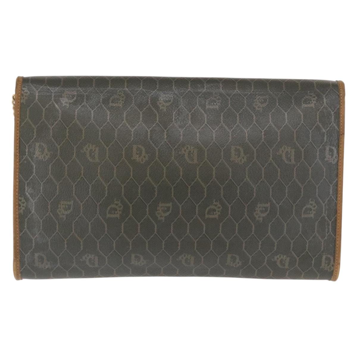 Christian Dior Honeycomb Canvas Chain Bag PVC Black Brown gold Auth bs32702