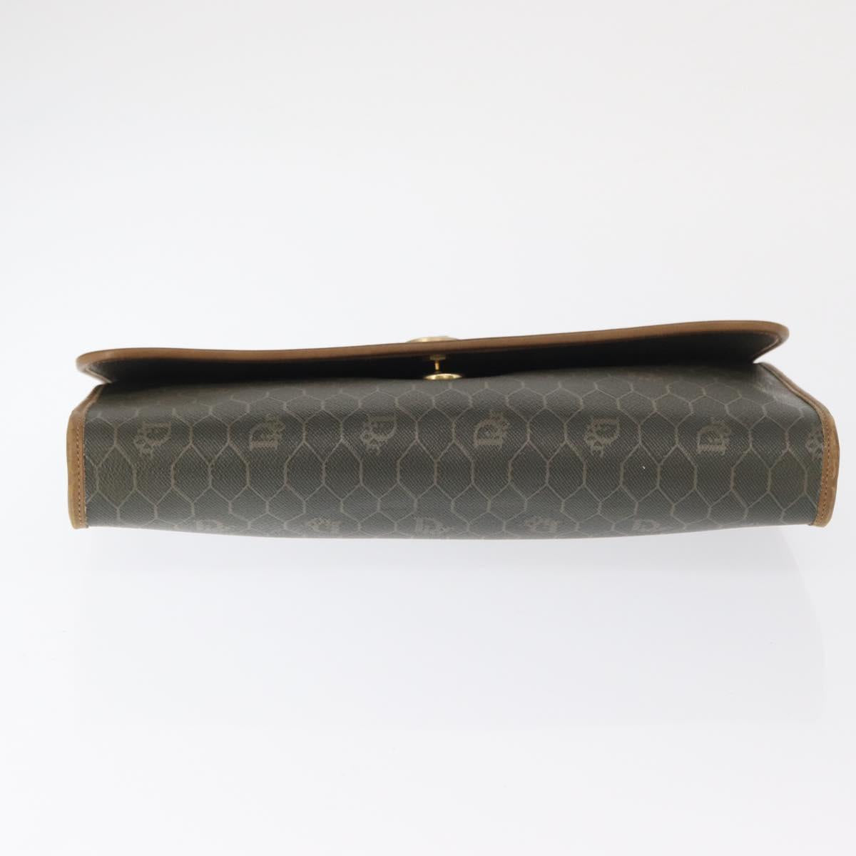Christian Dior Honeycomb Canvas Chain Bag PVC Black Brown gold Auth bs32702