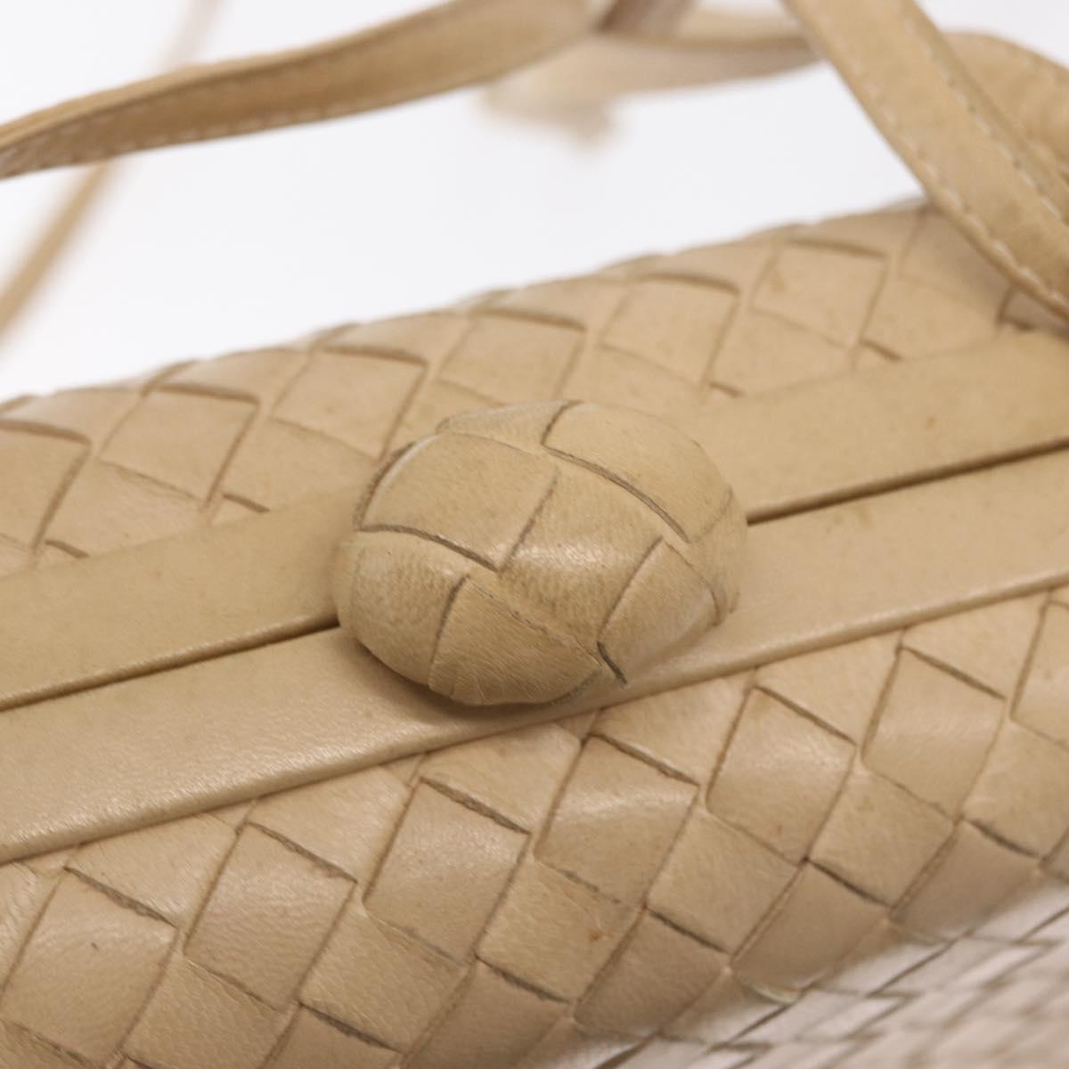 BOTTEGA VENETA INTRECCIATO Shoulder Bag Leather Beige Gold Auth bs32703