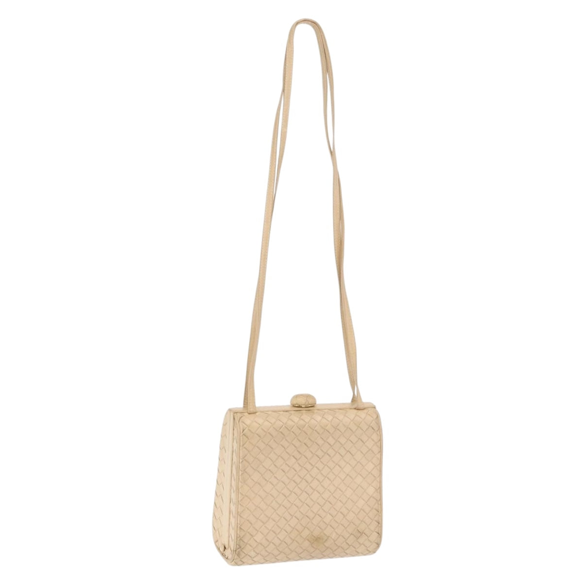 BOTTEGA VENETA INTRECCIATO Shoulder Bag Leather Beige Gold Auth bs32703
