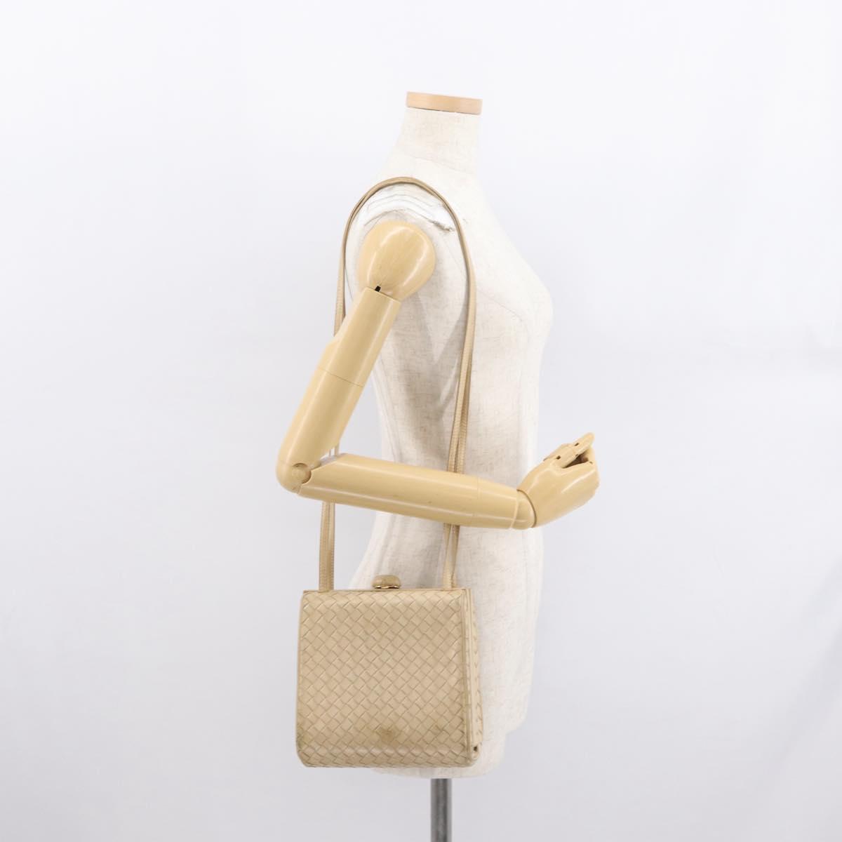 BOTTEGA VENETA INTRECCIATO Shoulder Bag Leather Beige Gold Auth bs32703