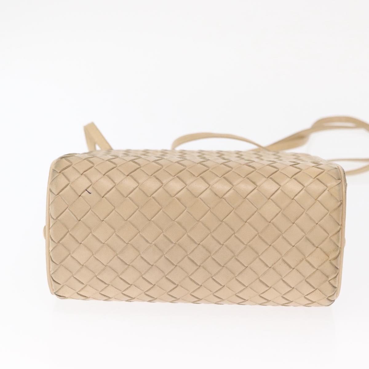 BOTTEGA VENETA INTRECCIATO Shoulder Bag Leather Beige Gold Auth bs32703