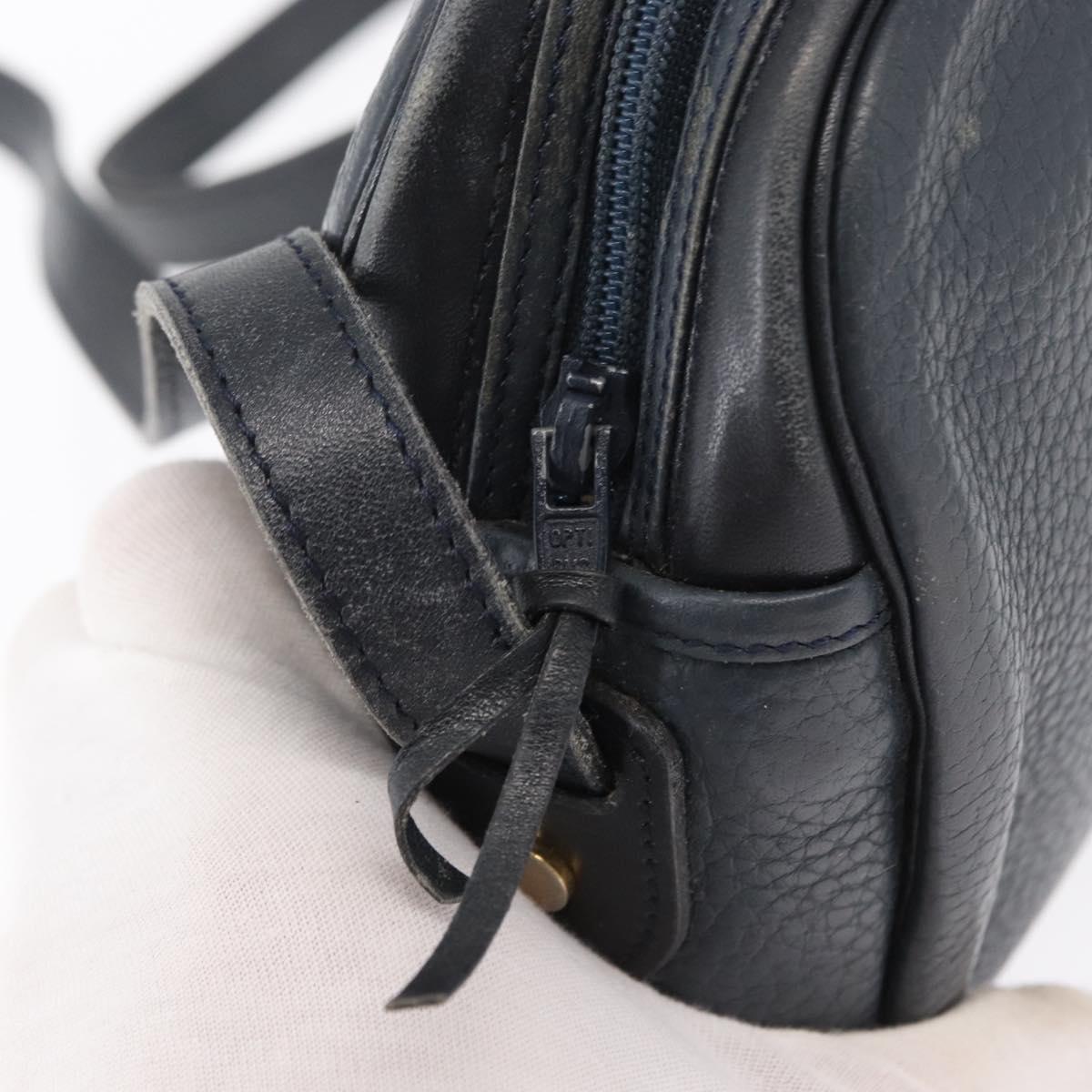 Christian Dior Shoulder Bag Leather Navy Gold Auth bs32704