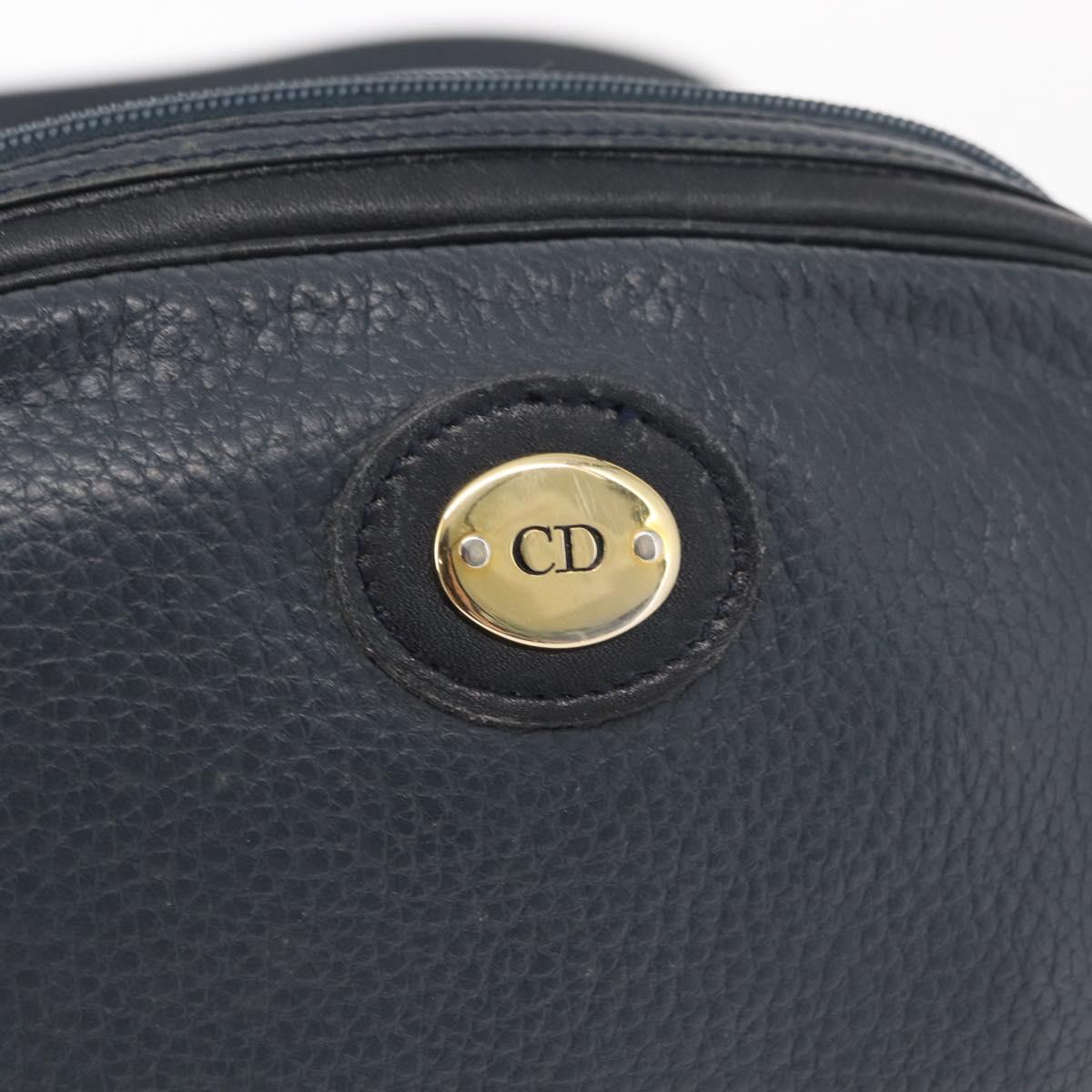 Christian Dior Shoulder Bag Leather Navy Gold Auth bs32704