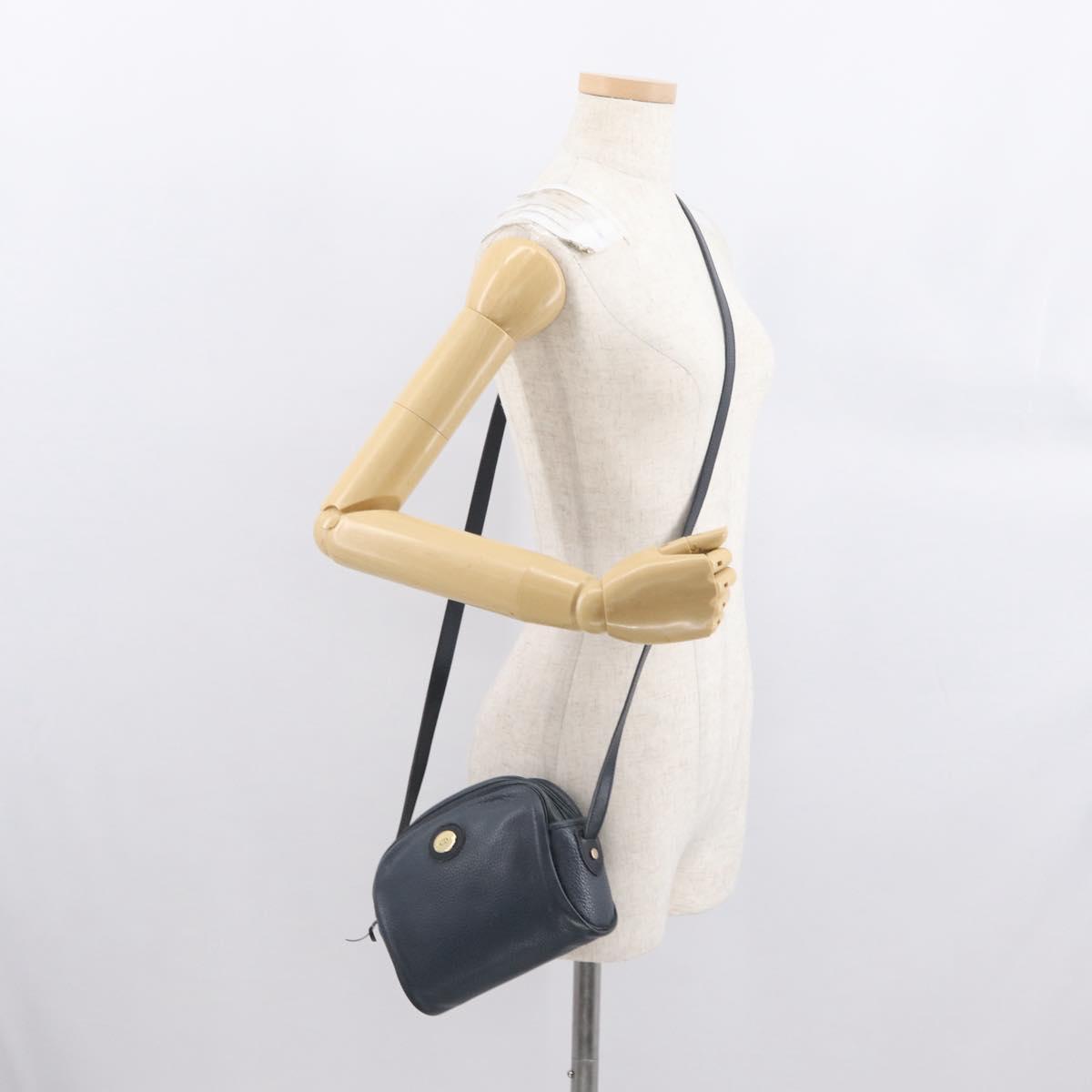 Christian Dior Shoulder Bag Leather Navy Gold Auth bs32704