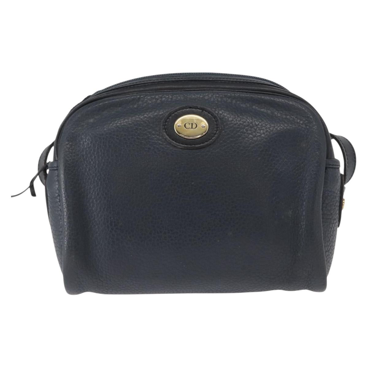 Christian Dior Shoulder Bag Leather Navy Gold Auth bs32704