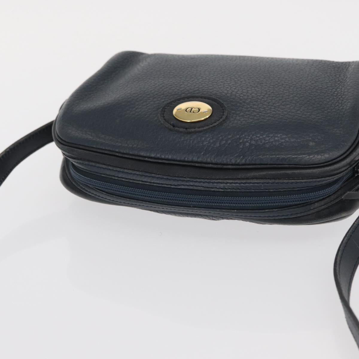 Christian Dior Shoulder Bag Leather Navy Gold Auth bs32704