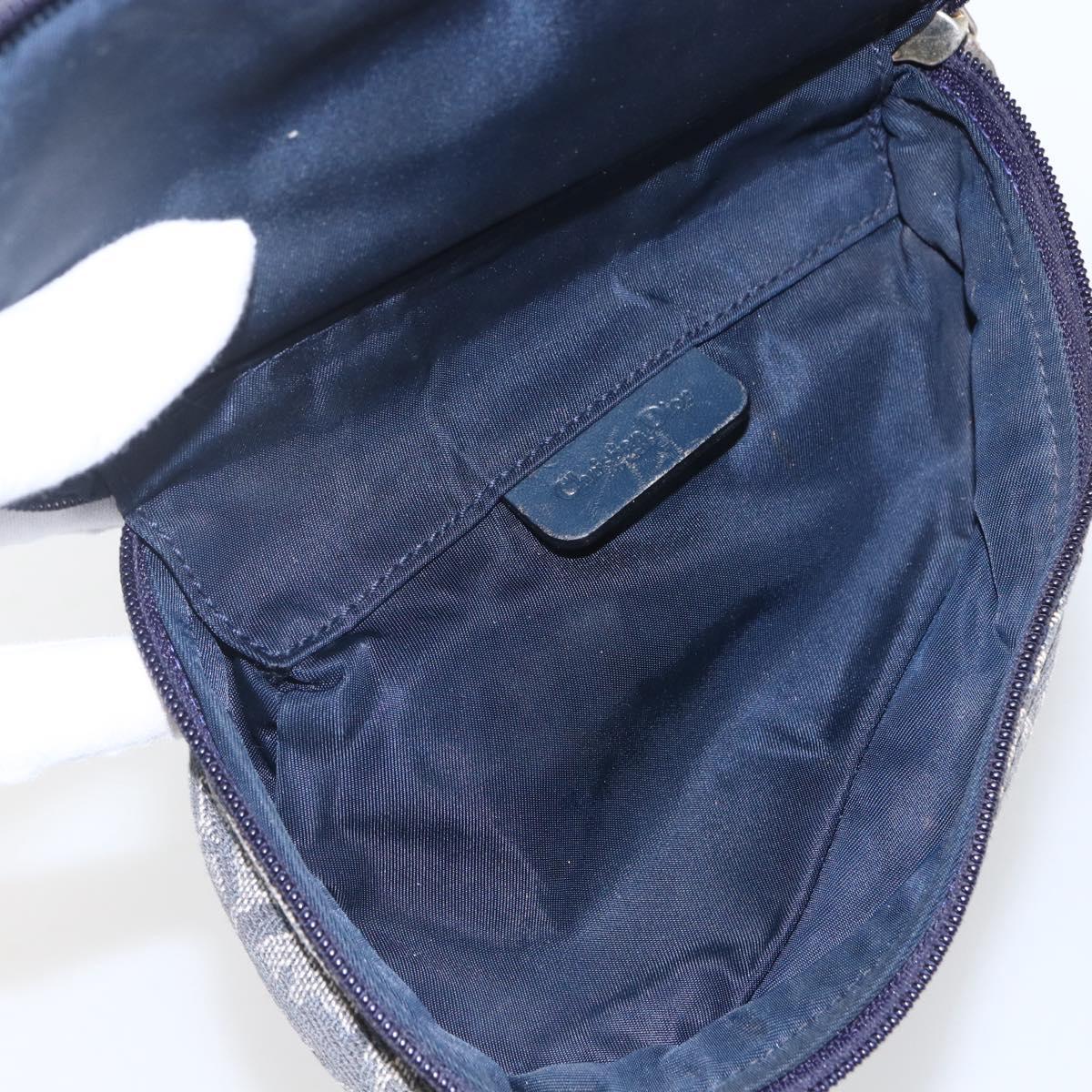 Christian Dior Trotter Canvas Saddle Pouch Navy Gold Auth bs32705