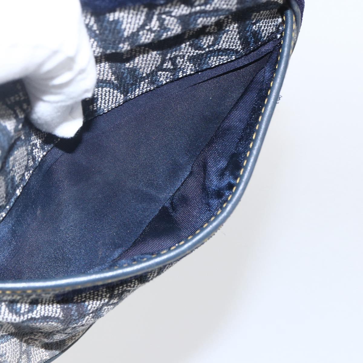 Christian Dior Trotter Canvas Saddle Pouch Navy Gold Auth bs32705