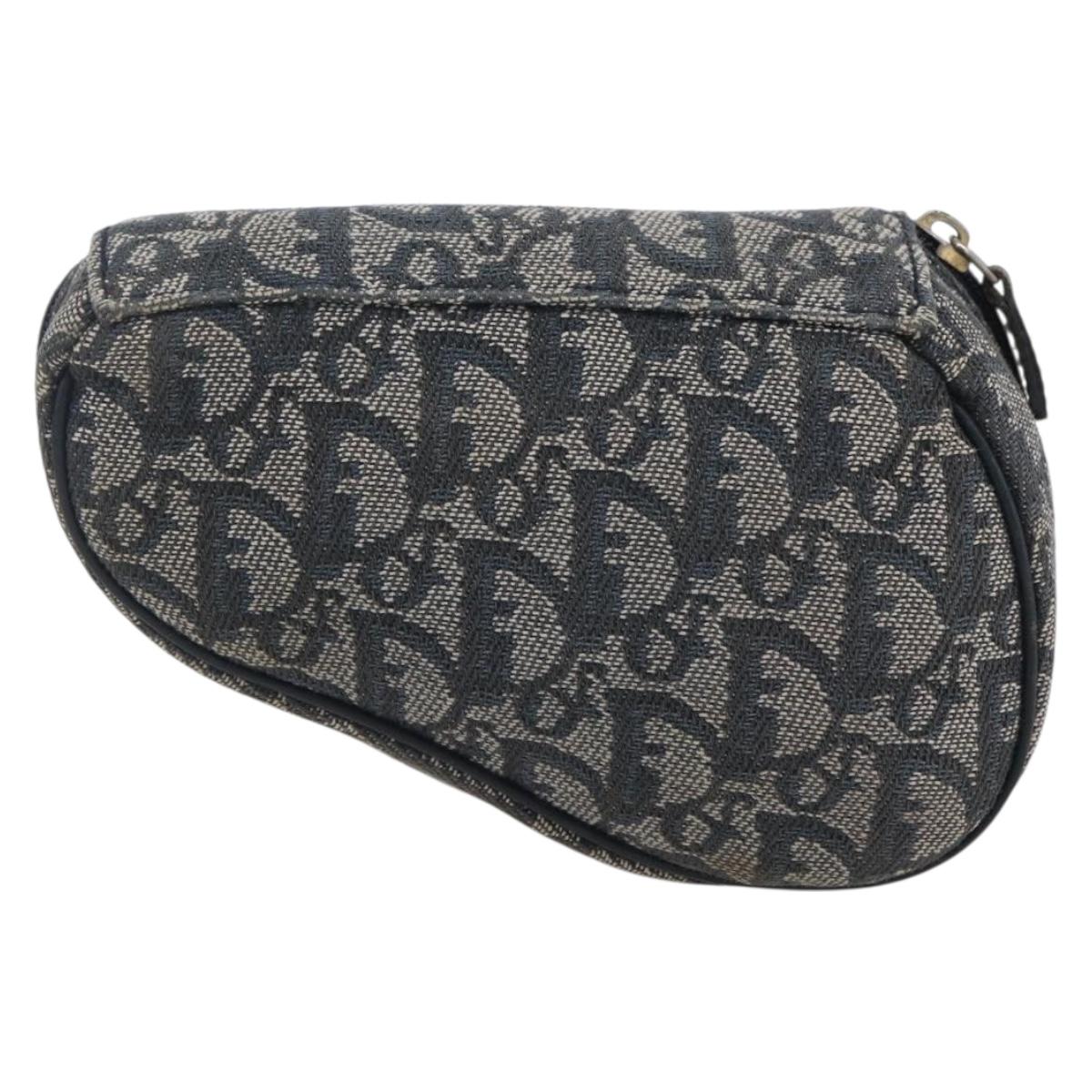 Christian Dior Trotter Canvas Saddle Pouch Navy Gold Auth bs32705