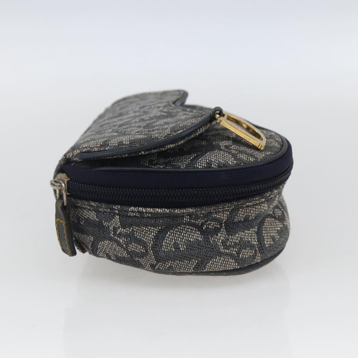 Christian Dior Trotter Canvas Saddle Pouch Navy Gold Auth bs32705