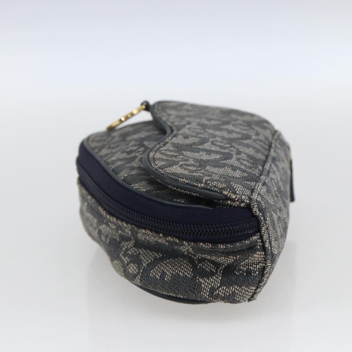 Christian Dior Trotter Canvas Saddle Pouch Navy Gold Auth bs32705