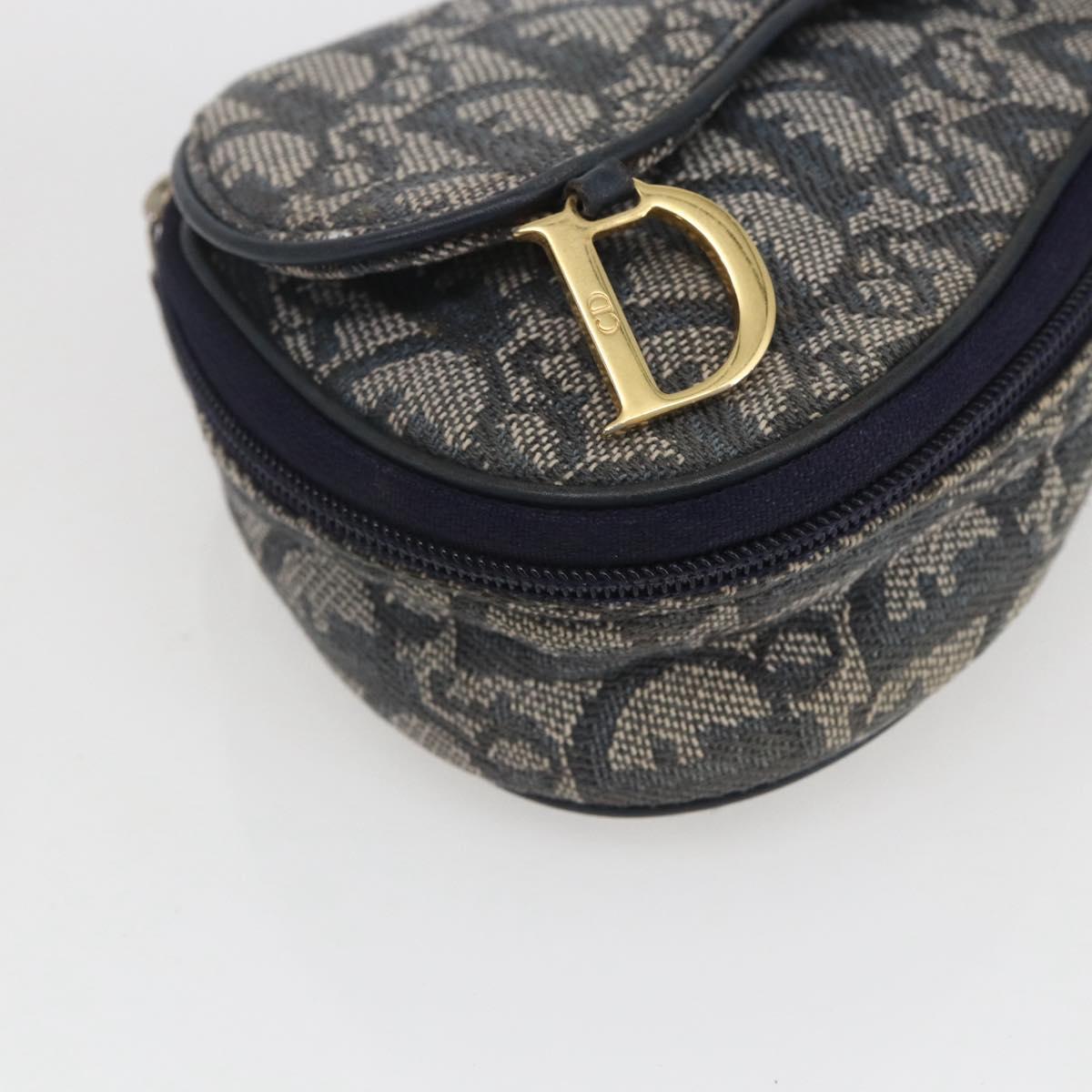 Christian Dior Trotter Canvas Saddle Pouch Navy Gold Auth bs32705