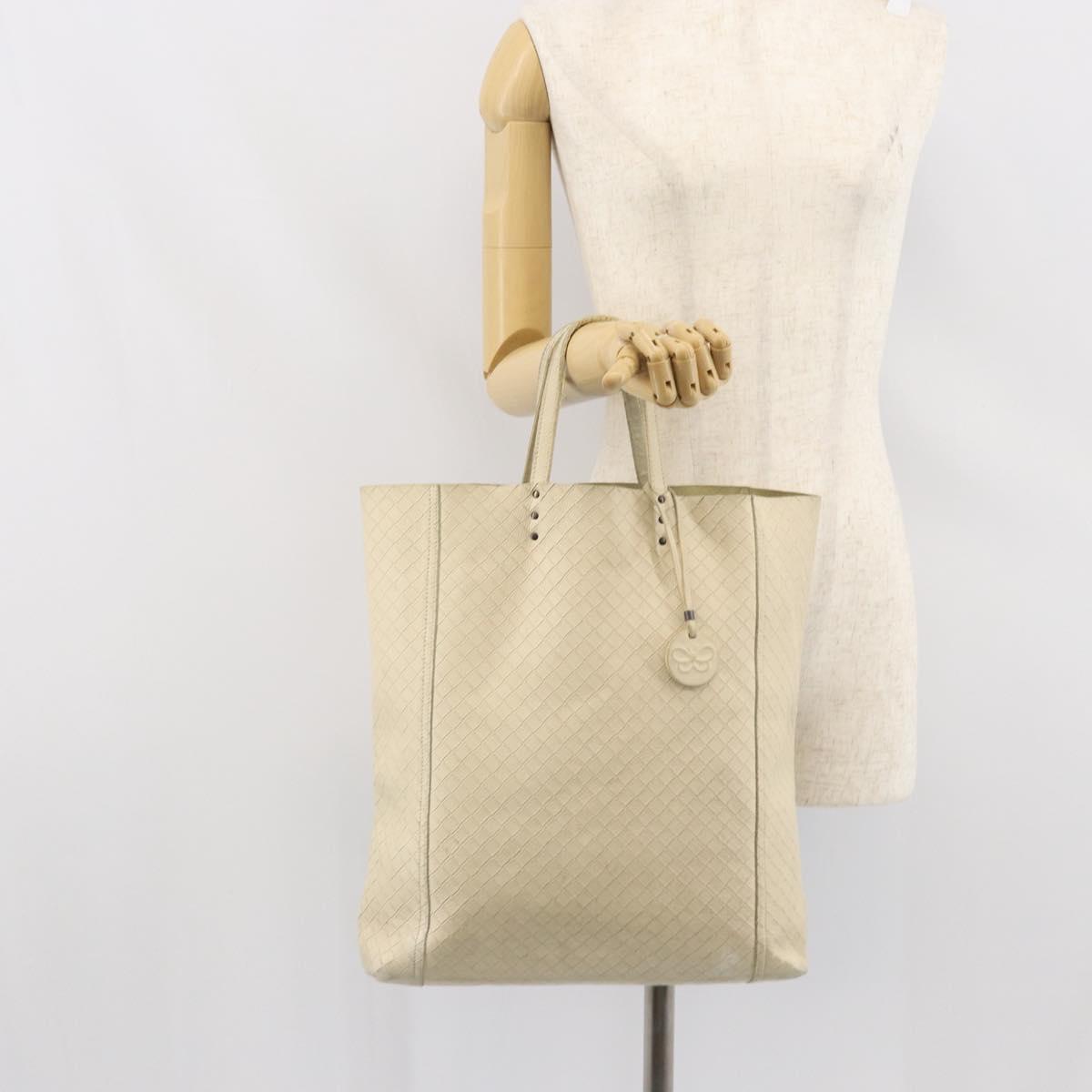 BOTTEGA VENETA INTRECCIATO Hand Bag Leather Cream Auth bs32707