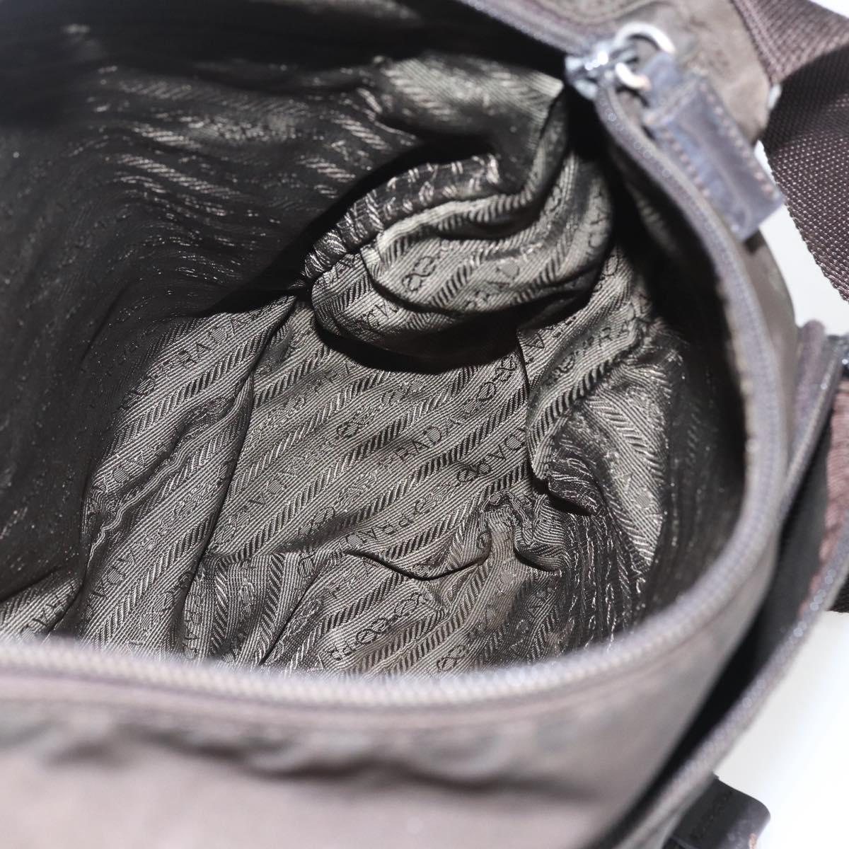 PRADA Shoulder Bag Nylon Brown Silver Auth bs32713