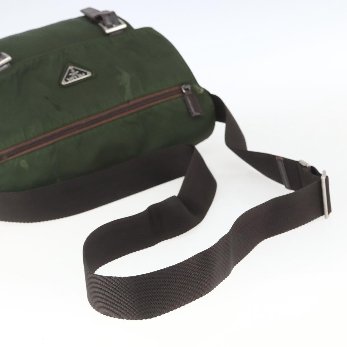 PRADA Shoulder Bag Nylon Green Silver Auth bs32714