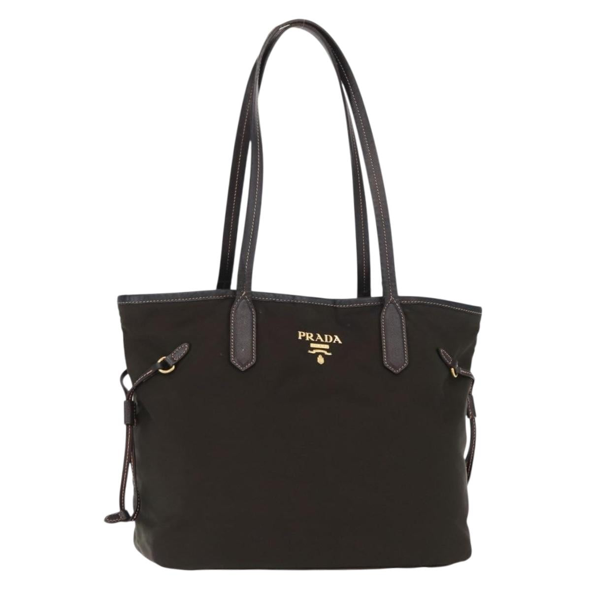 PRADA Tote Bag Nylon Green Gold Auth bs32718