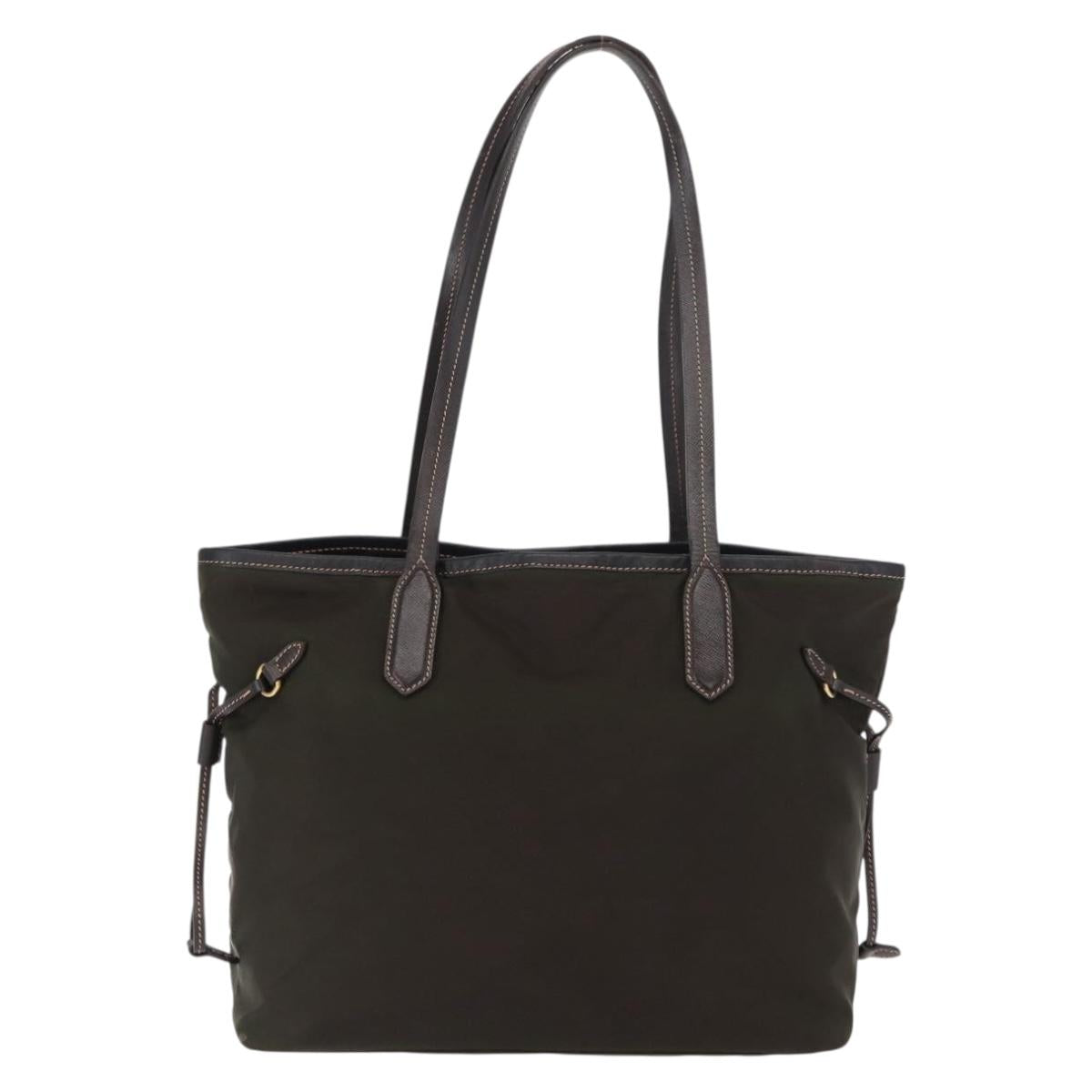 PRADA Tote Bag Nylon Green Gold Auth bs32718