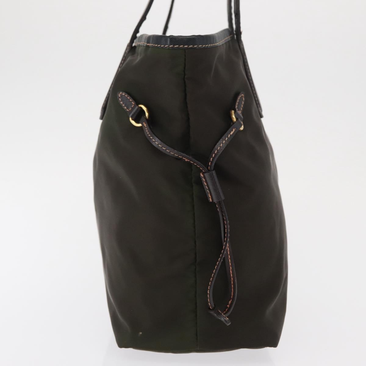 PRADA Tote Bag Nylon Green Gold Auth bs32718