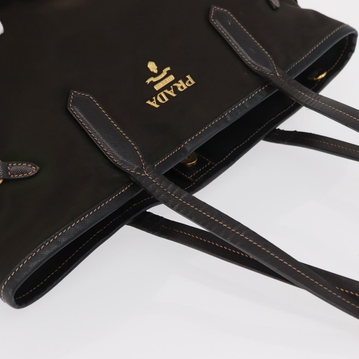 PRADA Tote Bag Nylon Green Gold Auth bs32718