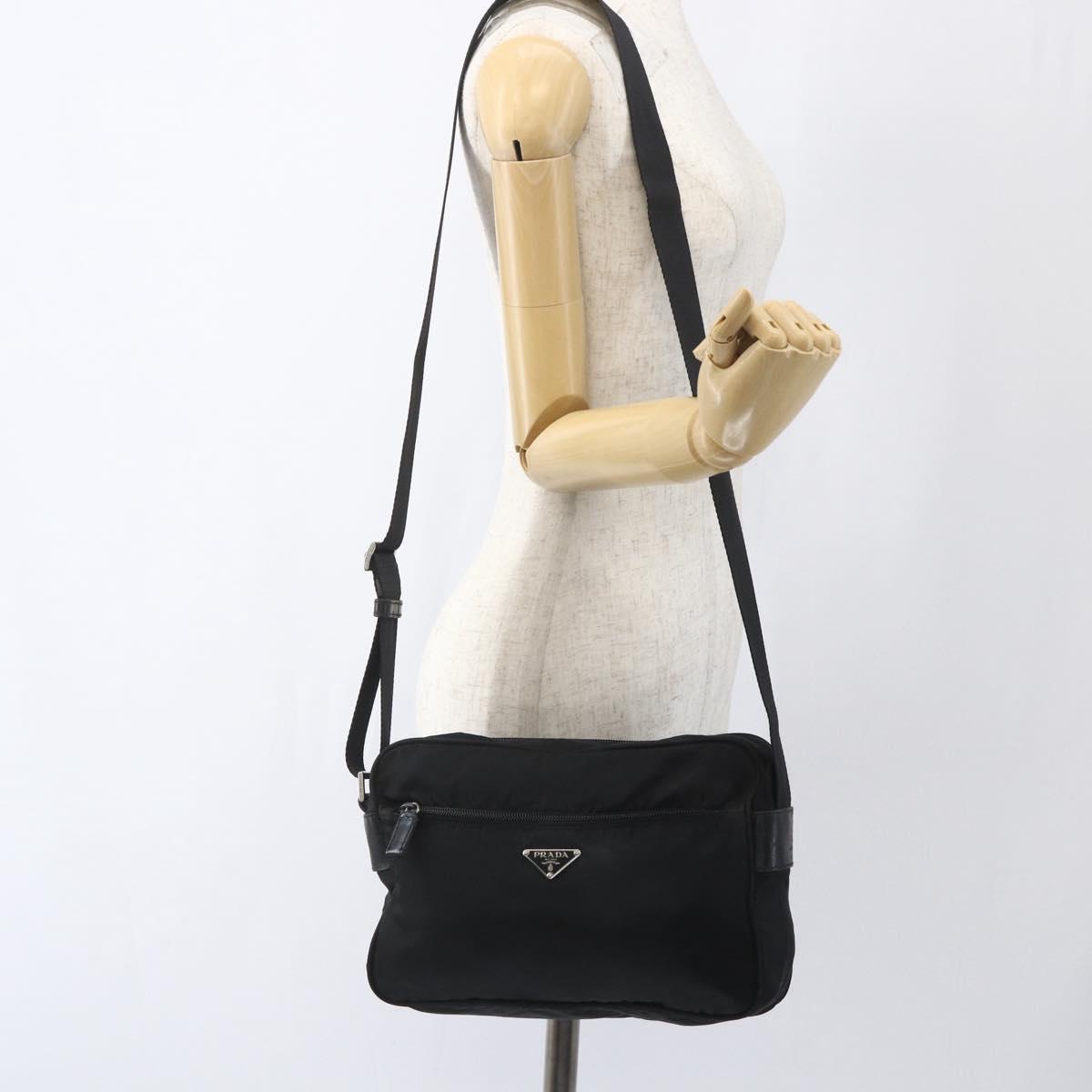 PRADA Shoulder Bag Nylon Black Silver Auth bs32720