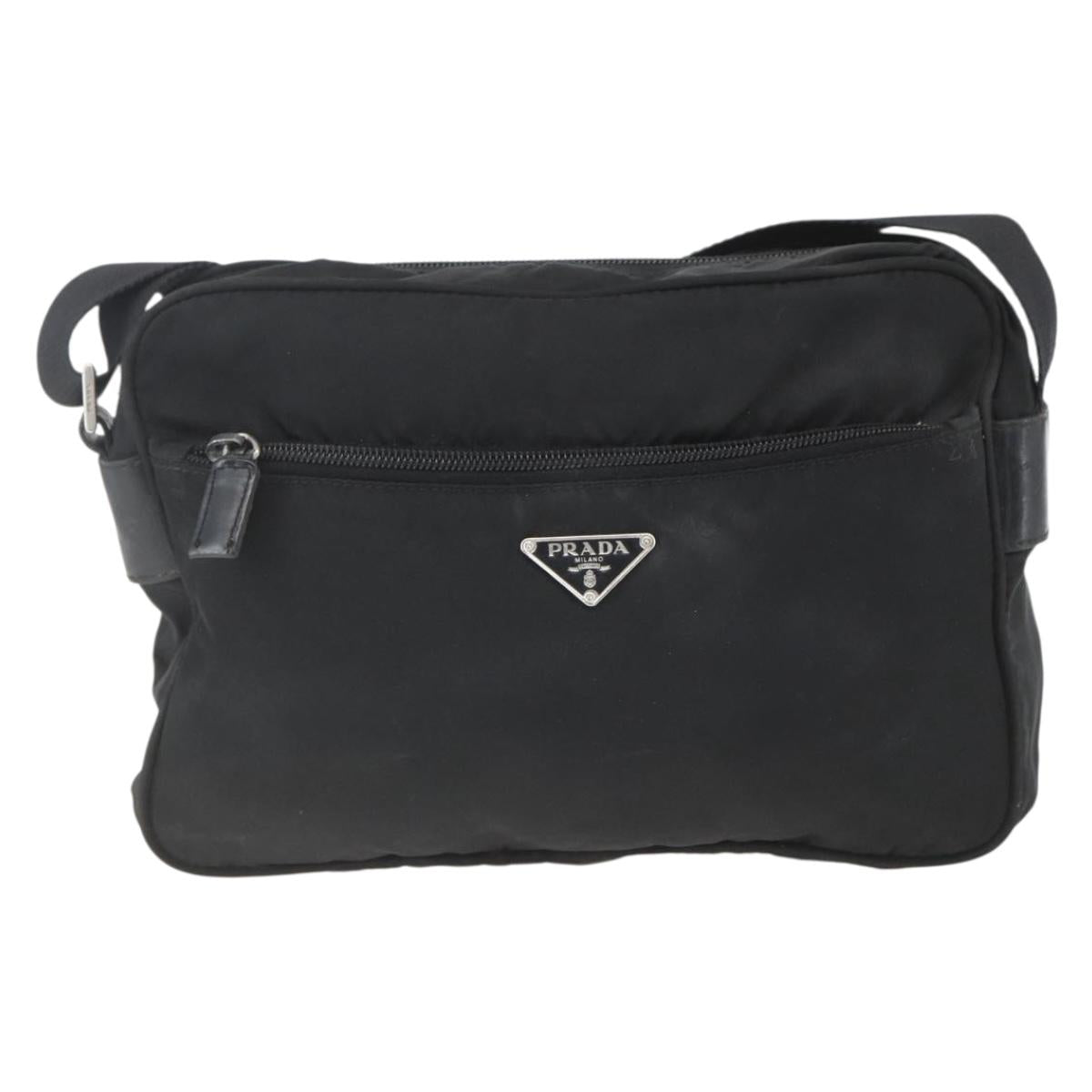PRADA Shoulder Bag Nylon Black Silver Auth bs32720